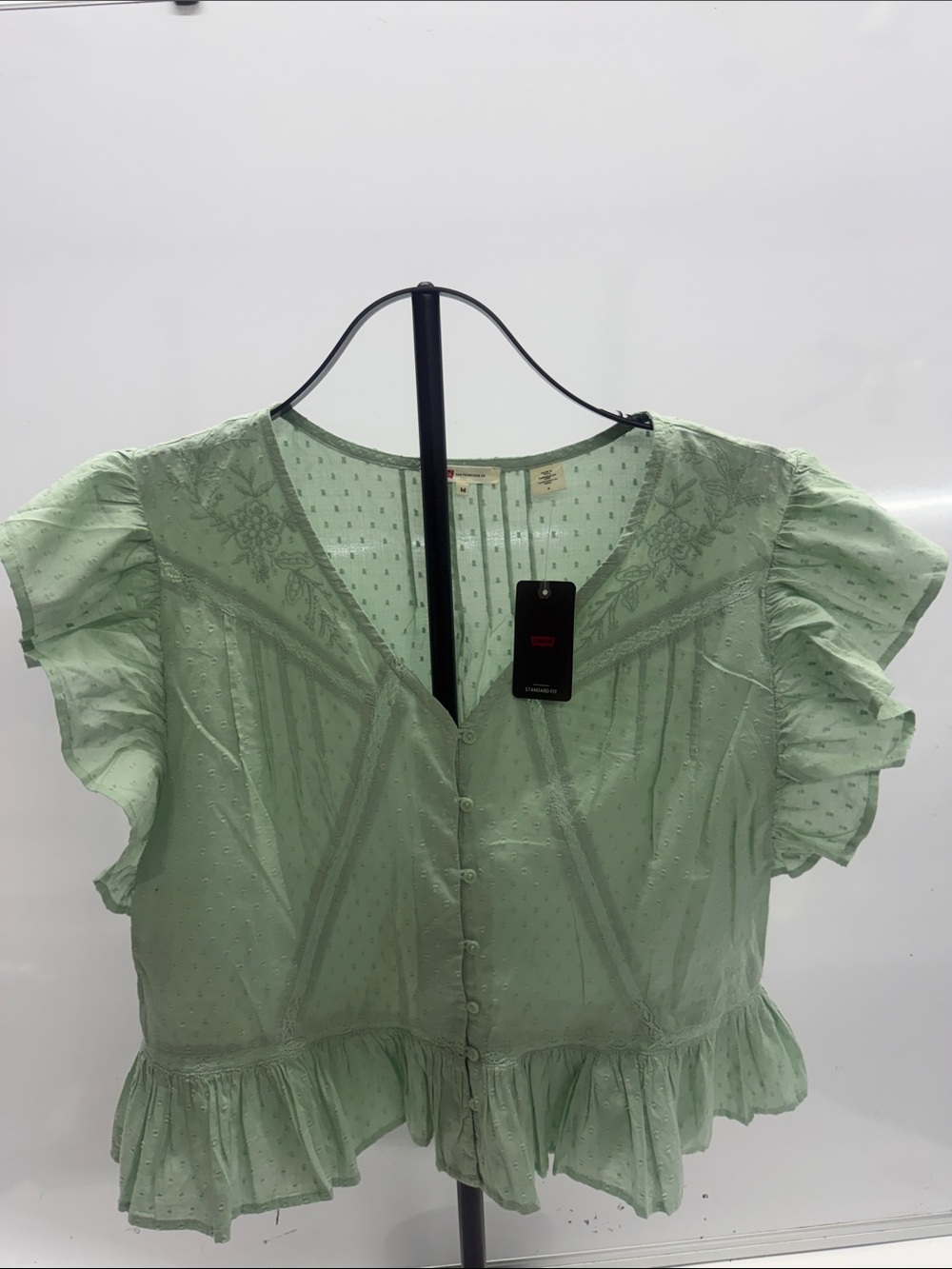Levi's Mint Green Ruffle Button-Front Blouse - Picture 1 of 7